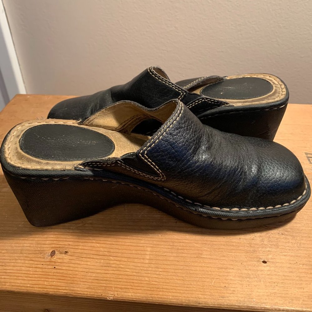 Black Leather Clogs